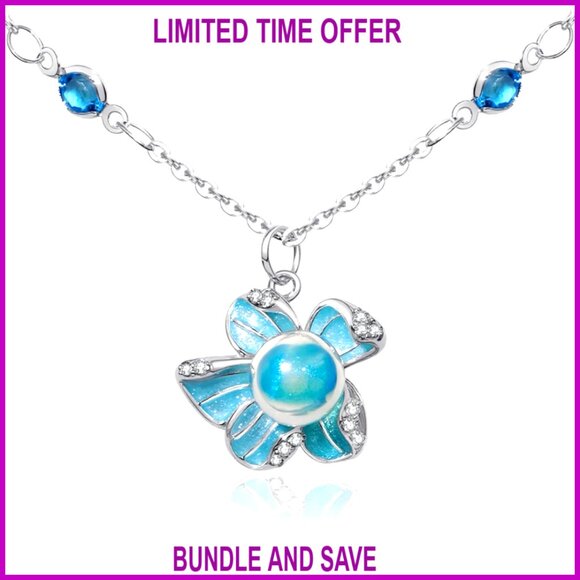 Silver Plated Floral Pendant Necklace with Crystals Dainty Everyday Jewelry